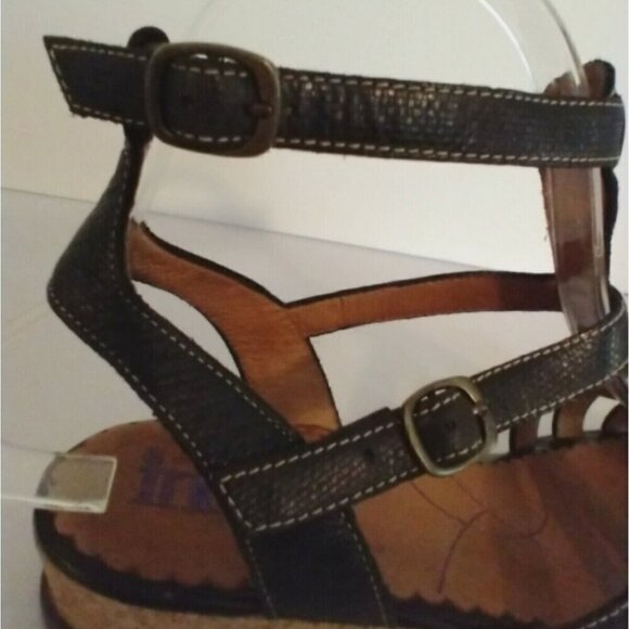 Indigo By Clarks Women Black Leather Double Ankle Strap Low Wedge Sandals -7.5 M - Picture 8 of 9